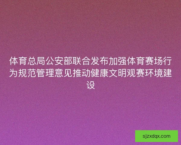 体育总局公安部联合发布加强体育赛场行为规范管理意见推动健康文明观赛环境建设